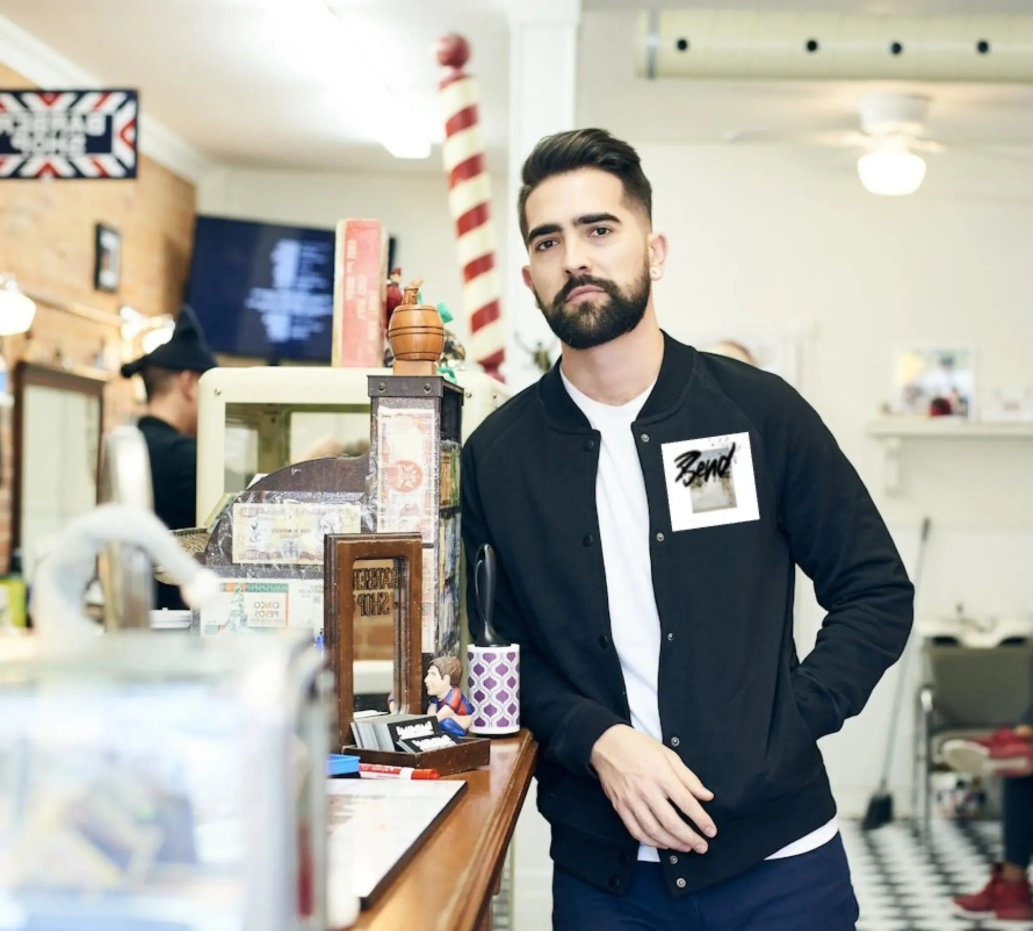 men with brand jacket